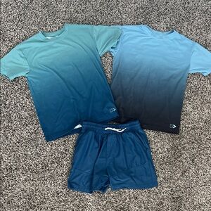3-Piece Boys activewear Set - 2 dry fit shirts and elastic shorts. Size 6/7